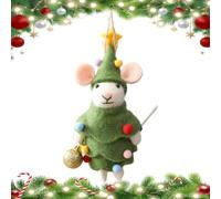 Handmade Felt Christmas Mouse Hanging Ornament with Lanyard, 1 Piece | Handmade Soft Wool Felt Animal Design, Attached Hanging Rope Loop Lanyard, Lightweight Tree and Wreath Accent
