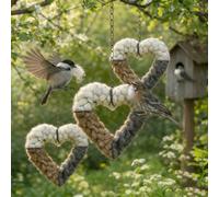 Handmade Fiber Bird Nesting Heart, Birds Nests Material Holder, Winter Tree Shelter for Wild Birds,Garden Art Birdhouse, Dual-Season Outdoor View House (3PCS)
