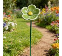 Handmade Flower Garden Stake Bee Bath, Ceramic Pollinator Water Bowl with Ground Stake Outdoor Bees Bath Artificial Flowers Bee Bowl for Summer Garden Decor, Outdoor Waterer for Yard Lawn