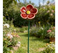 Handmade Flower Garden Stake Bee Bath, Ceramic Pollinator Water Bowl with Ground Stake Outdoor Bees Bath Artificial Flowers Bee Bowl for Summer Garden Decor, Outdoor Waterer for Yard Lawn