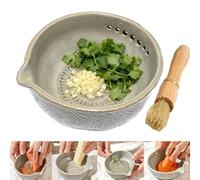 Handmade Garlic Grater Herb Bowl, 2-in-1 Multi-functional Kitchen Grater Tool with 7 Hole Sizes for Fresh Garlic Ginger Herbs Lemon Zest Cheese, Effortless Kitchen Prep and Minimal Mess