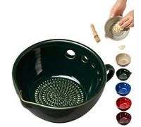 Handmade Garlic Grater X Herb Bowl, 2-In-1 Fresh Herb Stripper Bowl Ceramic with Built-In Grater and Herbs Stripper, Rasca Ajos Plate for Ginger, Garlic, Cheese Stem Remover (Green)