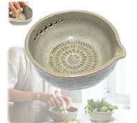 Handmade Garlic Grater X Herb Bowl,2-in-1 Multi-functional Ceramic Kitchen Prep Tool,Efficient Stoneware Herb Stripping Tool with Drainage Port for Fresh Garlic Herbs Lemon (1)
