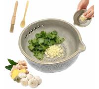 Handmade Garlic Grater X Herb Bowl,2-in-1 Stoneware Kitchen Grater Plate Tools,Pottery Herb Stripper Bowl with 5 Hole Sizes,Built-In Graters for Garlic Ginger, Effortles Minimal Mess (1PCS)