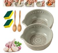 Handmade Garlic Grater X Herb Bowl, Multi-Functional 2-in-1 Stoneware Kitchen Prep Tool, Ceramic Herb Stripper and Garlic Grater Bowl, Effortless Prep, for Ginger, Cheese, Salad (2pcs)