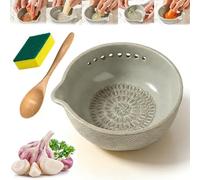 Handmade Garlic Grater X Herb Bowl, Multi-Functional 2-in-1 Stoneware Kitchen Prep Tool, Ceramic Herb Stripper and Garlic Grater Bowl, Effortless Prep, for Ginger, Cheese, Salad (1pc)