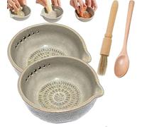 Handmade Garlic Grater x Herb Bowl, Multi-functional 2-in-1 Stoneware Kitchen Prep Tool, Effortless Prep with No Residue, for Ginger, Garlic, Herbs, Cheese (2PC)