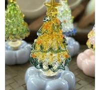 Handmade Glass & Ceramic Christmas Tree Ornament, 360° Rotatable Christmas Tree Ornament, Creative Art Tabletop Decor, Holiday Centerpiece for Home & Party Supplies (Yellow Blue)