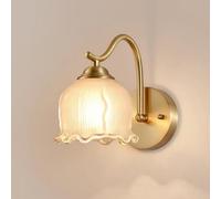 Handmade Glass Shade Wall Sconce E14 Brass Brushed Flower Wall Lamp Modern Nordic Bedside Reading Light for Bedroom Bathroom Balcony Hallway