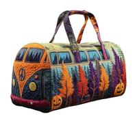 Handmade Hippie Van Quilted Duffle Bag - Large 18" Boho Weekender Tote - Soft Retro Patchwork Travel Handbag (F,16X8X8)