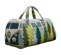Handmade Hippie Van Quilted Duffle Bag - Large 18" Boho Weekender Tote - Soft Retro Patchwork Travel Handbag (G,16X8X8)