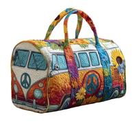Handmade Hippie Van Quilted Duffle Bag - Large 18" Boho Weekender Tote - Soft Retro Patchwork Travel Handbag (K,16X8X8)