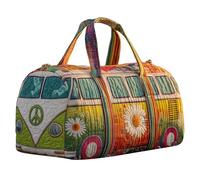 Handmade Hippie Van Quilted Duffle Bag - Large 18" Boho Weekender Tote - Soft Retro Patchwork Travel Handbag (J,16X8X8)