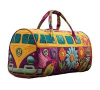 Handmade Hippie Van Quilted Duffle Bag - Large 18" Boho Weekender Tote - Soft Retro Patchwork Travel Handbag (E,16X8X8)