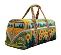 Handmade Hippie Van Quilted Duffle Bag - Large 18" Boho Weekender Tote - Soft Retro Patchwork Travel Handbag (H,16X8X8)
