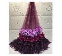 Handmade Mesh Fabric Gold Foil Stamping Princess Kids Feather Flower Layered Gradient For Evening Wedding Dress(Purple)