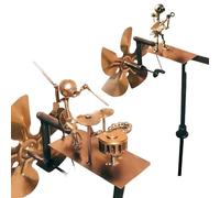 Handmade Metal Drummer Windmill, Handmade Metal Guitar Windmill, Wind Spinners Garden Decoration, Wind-Powered Rock Band Wind Sculptures Spinner for Yard Lawn Patio Decor(Drums+Guitar)