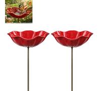 Handmade Metal Flower Garden Stake, 2026 New Handmade Metal Flower Bird Bath & Pollinator Water Station, Colorful Bee/Butterfly/Bird Water Feeder for for Yard, Lawn & Patio Decor (2pcs)