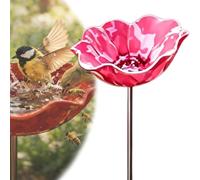 Handmade Metal Flower Garden Stake Bird Bath, 3-in-1 Bee Watering Station & Butterfly Feeder, Decorative Metal Flowers for Garden, Weather-Resistant Outdoor Yard Decor (Pink)