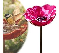 Handmade Metal Flower Garden Stake Bird Bath, 3-in-1 Bee Watering Station & Butterfly Feeder, Decorative Metal Flowers for Garden, Weather-Resistant Outdoor Yard Decor (Rose Pink)