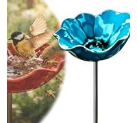 Handmade Metal Flower Garden Stake Bird Bath, 3-in-1 Bee Watering Station & Butterfly Feeder, Decorative Metal Flowers for Garden, Weather-Resistant Outdoor Yard Decor (Blue)
