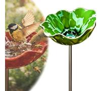 Handmade Metal Flower Garden Stake Bird Bath, 3-in-1 Bee Watering Station & Butterfly Feeder, Decorative Metal Flowers for Garden, Weather-Resistant Outdoor Yard Decor (Green)