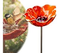 Handmade Metal Flower Garden Stake Bird Bath, 3-in-1 Bee Watering Station & Butterfly Feeder, Decorative Metal Flowers for Garden, Weather-Resistant Outdoor Yard Decor (Orange)