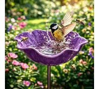 Handmade Metal Flower Garden Stake Bird Bath,Metal Bird Bath & Feeder Set,Outdoor Birdbath Baths Bee Watering Station,Garden Butterfly Feeders with Stakes,for Patio Yard Lawn Decor Gift(Purple)