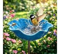 Handmade Metal Flower Garden Stake Bird Bath,Metal Bird Bath & Feeder Set,Outdoor Birdbath Baths Bee Watering Station,Garden Butterfly Feeders with Stakes,for Patio Yard Lawn Decor Gift(Blue)