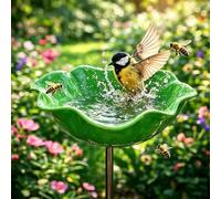 Handmade Metal Flower Garden Stake Bird Bath,Metal Bird Bath & Feeder Set,Outdoor Birdbath Baths Bee Watering Station,Garden Butterfly Feeders with Stakes,for Patio Yard Lawn Decor Gift(Green)
