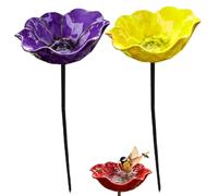Handmade Metal Flower Garden Stake,Metal Flower Garden Stakes Bird Bath Handmade,with Bee Bath & Bird Water Bowl,Weather-Resistant Garden Lawn Yard Decor (B)