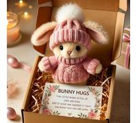 Handmade Mini Bunny Hug Cute Easter Gift, Bunny Hugs in Box, Soft Plush Rabbit Pocket Hug with Inspirational Card for Friends Family, Easter Basket Stuffer (D)