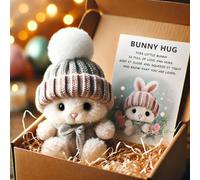 Handmade Mini Bunny Hug Cute Easter Gift, Bunny Hugs in Box, Soft Plush Rabbit Pocket Hug with Inspirational Card for Friends Family, Easter Basket Stuffer (A)
