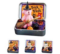Handmade Mini Witch Bear in a Box-Includes Blanket,Broom,Cape with Pumpkins & Cats for Halloween Trick Or Treat Displays (Pink)