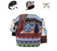 Handmade Native American Handbag,Boho Ethnic Woven Bucket Bag for Women,Vintage Geometric Pattern Crossbody Bags for Travel (Light Blue)