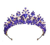 Handmade Pink Crystal Beads Bridal Tiara Crown Rhinestone Pageant Diadem Floral Headpiece Wedding Hair Dress Accessories pour Mariages(Blue)