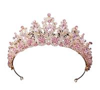 Handmade Pink Crystal Beads Bridal Tiara Crown Rhinestone Pageant Diadem Floral Headpiece Wedding Hair Dress Accessories pour Mariages(Pink)