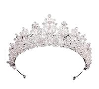 Handmade Pink Crystal Beads Bridal Tiara Crown Rhinestone Pageant Diadem Floral Headpiece Wedding Hair Dress Accessories pour Mariages(White)