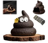 Handmade Poop-Shaped Ceramic Incense Burner,Funny Aromatherapy Decor with Wooden Pad ＆ Aromatherapy Grass,Natural Creative Wooden Home Fragrance Holder for Desk,Offices,Hotel,Relaxing Mood (Black A)