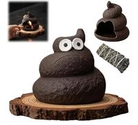 Handmade Poop-Shaped Ceramic Incense Burner,Funny Aromatherapy Decor with Wooden Pad ＆ Aromatherapy Grass,Natural Creative Wooden Home Fragrance Holder for Desk,Offices,Hotel,Relaxing Mood (Black B)