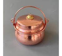 Handmade Pure Copper Pot with Lid, 100% Handcrafted Hammered Red Cooking with Handle & Gold Knob, Food-Grade for Home & Restaurant Use(20cm)