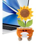 Handmade Sunflower Doll, Crochet Flower Decor, Small Size with Soft Yarn Build, Knitted Fiber with Detailed Craft Finish, Inspirational Style Desk Ornament, Home Accessories for Table Display