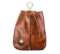 Handmade Vintage Cowhide Storage Bag - 3,54 × 0,78 × 4,52 pouces Cowhide Purse | Small Portable Key Pouch | Leather Drawstring Change Purs | Key Ring Purse Coin Organizer Bag for Keys, Café foncé