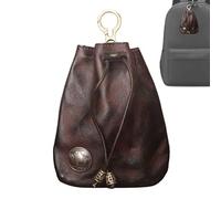 Handmade Vintage Cowhide Storage Bag - 3,54 × 0,78 × 4,52 pouces Cowhide Purse | Small Portable Key Pouch | Leather Drawstring Change Purs | Key Ring Purse Coin Organizer Bag for Keys, Marron