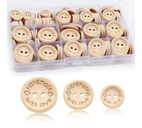 Handmade with Love Lot de 140 boutons en bois pour gilets 15 mm, 20 mm, 25 mm