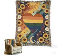 Handmade Woven Pride Blanket, Pride Month Blanket Rainbow Blankets for BelongingSoft Throw, Cotton Blend Tapestry with Fringe, Boho Home Decor for Sofa Bed Living Room(60 * 80)