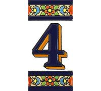 Handpainted polichrome ceramic tiles. letters and numbers handpainted using dry rope technique perfect to create signs,addresses and names. Design FLORES MEDIANO 4,29X2,13 (NUMBER 4) by Art Escudellers