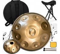 Handpan 17 Notes En Ré Mineur, 56 Cm (22 Pouces), Avec Housse Souple, 2 Mailloches, Support Et Chiffon Anti-poussière. (or, 440 Hz)