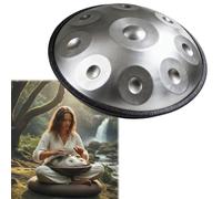 Handpan 22 Pouces 9/10/12 Note pour Méditation Handpan Drum Ré Mineur 440hz/432hz pour Débutants Steel Hand Pan Drum avec Sac Souple Maillets Stand pour Guérison Sonore(Silver,432HZ/12 Note)