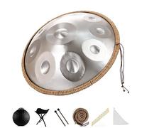 Handpan 22 pouces D Minor Kurd, nouvelle mise à niveau avancée, tambour à main 10 notes, tambour à main sonore 432 Hz, for la guérison sonore, la méditation personnelle, le yoga(Silver)